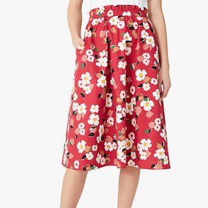 NEW kate spade botanical garden cotton midi skirt, Red and white, size S